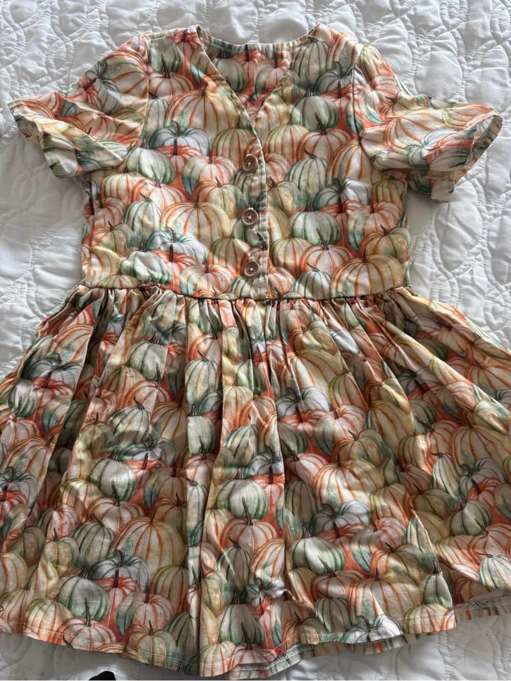 Girls' Pumpkin Print Cotton Dress - Orange & Green
